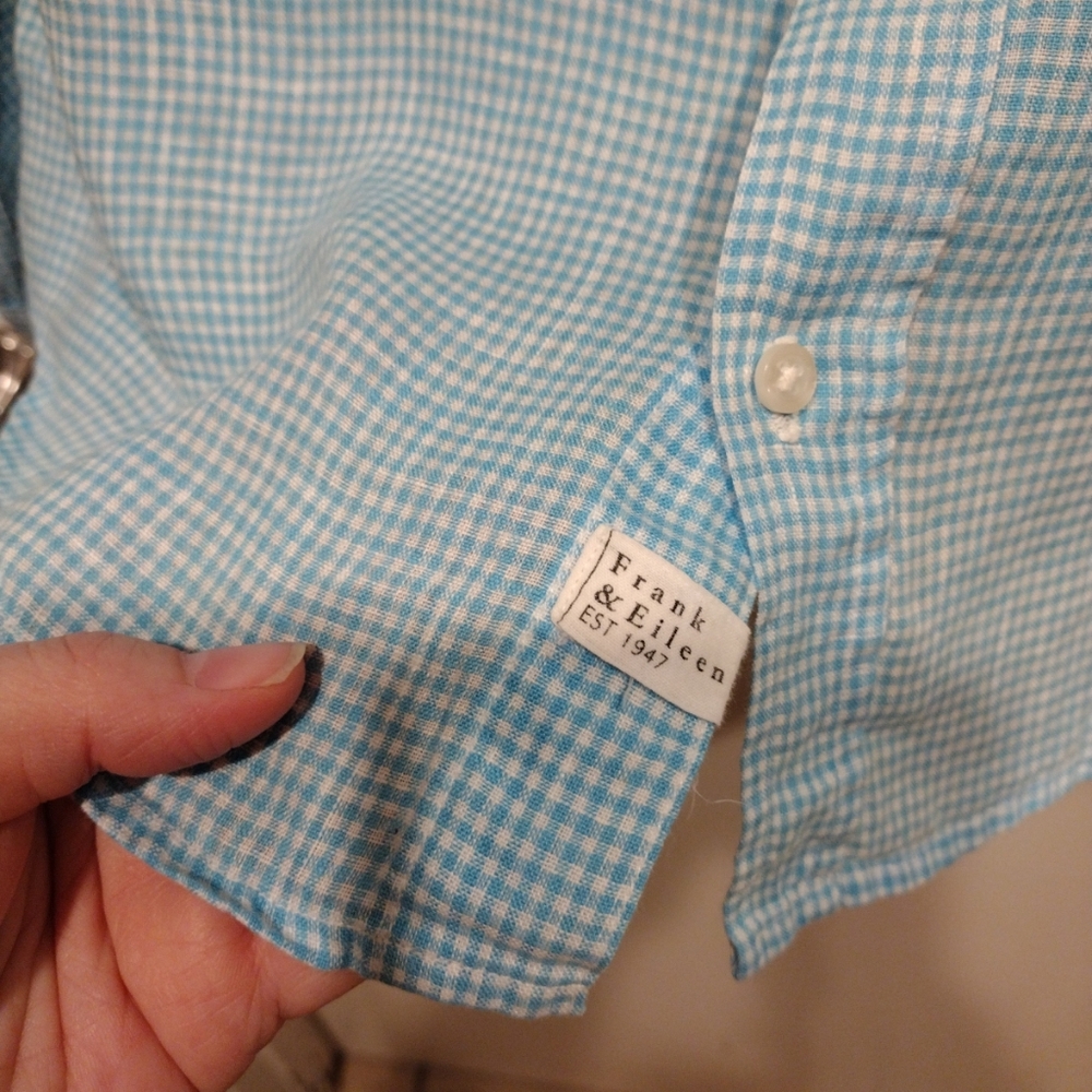 Frank & Eileen Women's Linen Blue Gingham Check Button Down Shirt Sz M-Beach - Picture 6 of 8